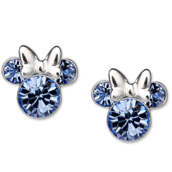 DISNEY MINNIE MOUSE BLUE CRYSTAL STUD EARRINGS in STERLING SILVER wTRINKET DISH - Picture 4 of 8
